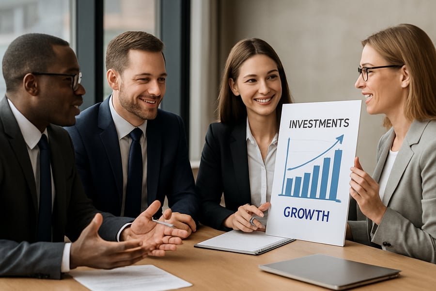 Business professionals discussing investments and growth opportunities